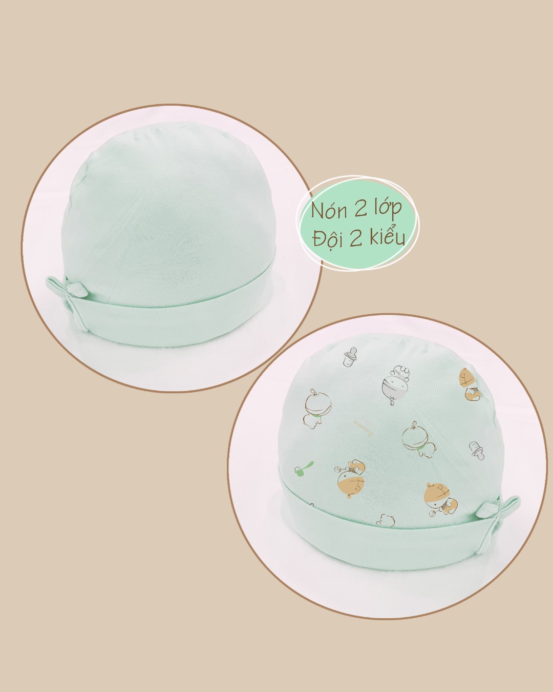 Nón sơ sinh 2 lớp in họa tiết BabyMommy - Màu ngẫu nhiên (0 - 6 tháng) 2