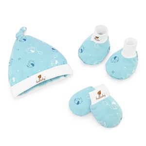 Set nón, bao tay bao chân cotton Lullaby NH283V màu xanh dương