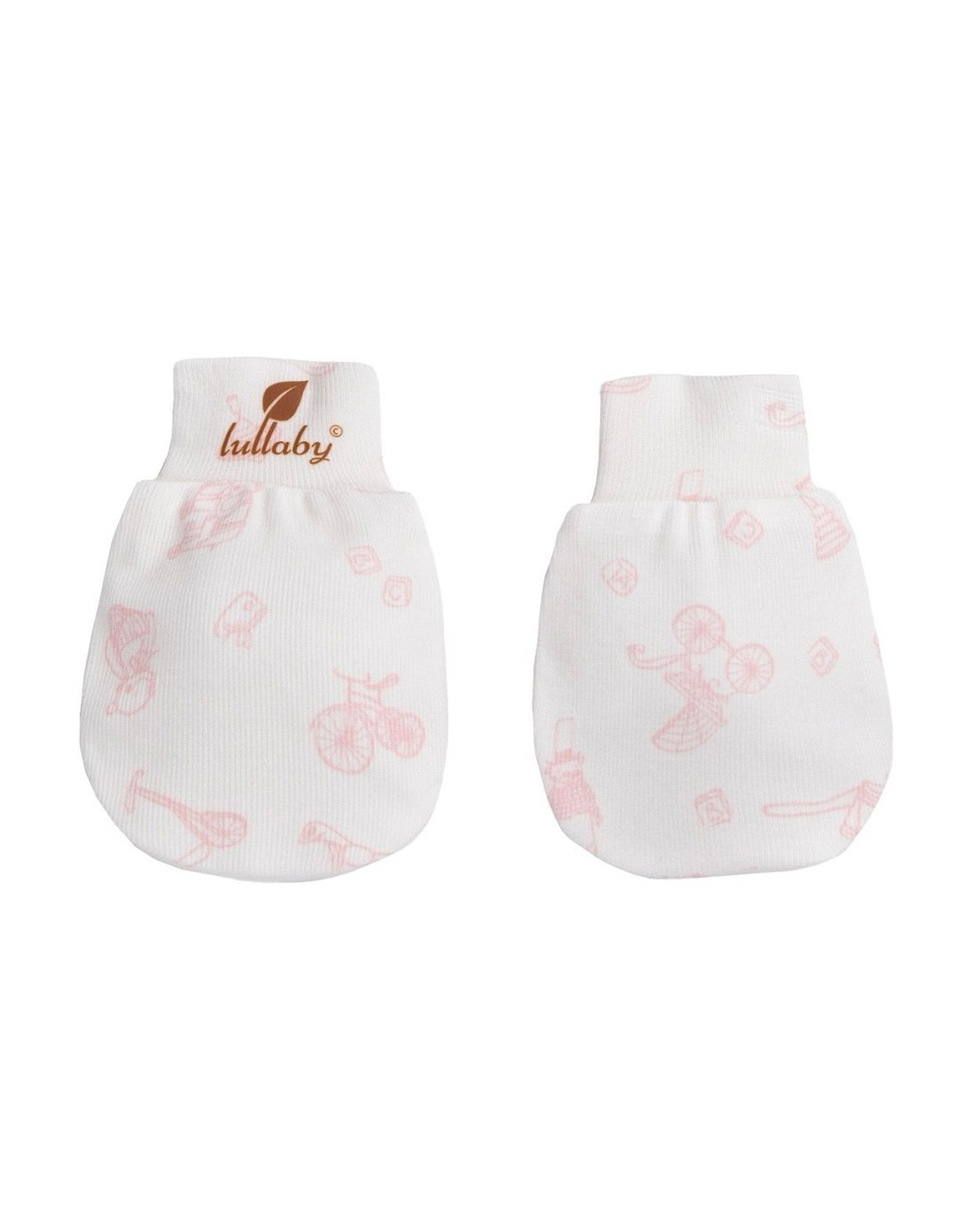 Set nón, bao tay bao chân in hình hồng Lullaby NH847R màu trắng (0 - 1 tháng)