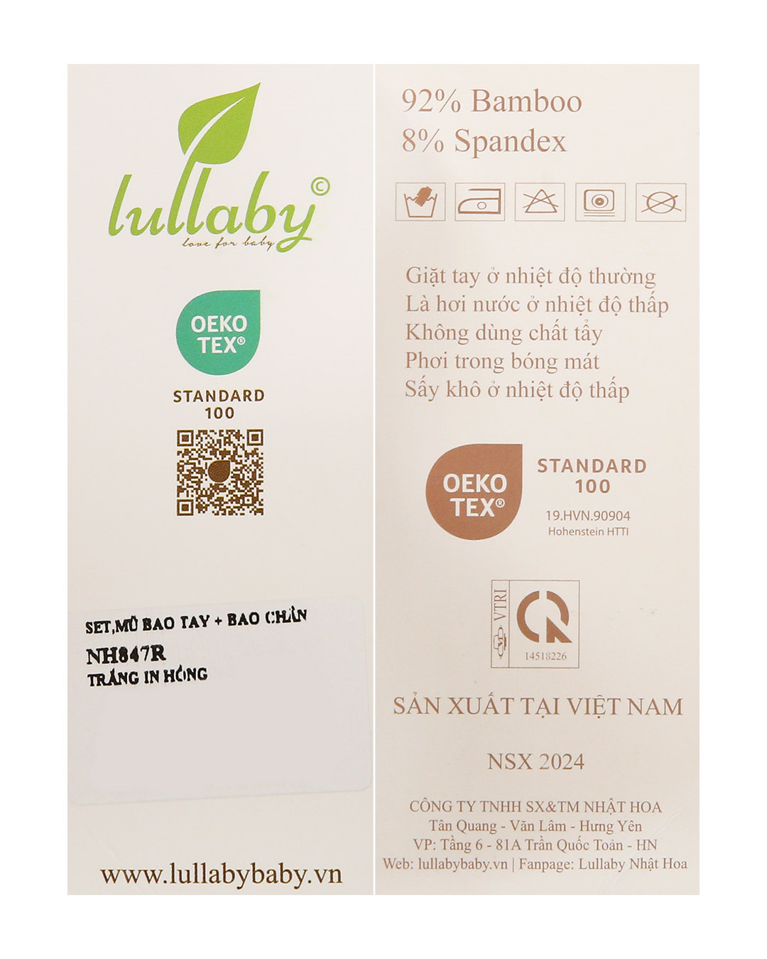 Set nón, bao tay bao chân in hình đa sắc Lullaby NH847R màu trắng (0 - 1 tháng) 32