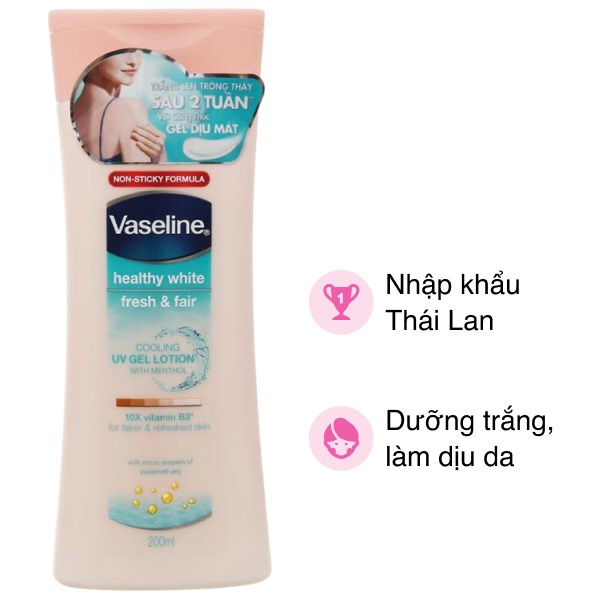 Gel Dưỡng Thể Dịu Mát Trắng Da Vaseline Healthy White Fresh & Fair 200 Ml