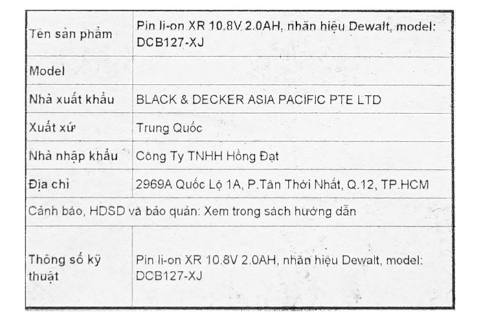 Pin Dewalt DCB127-XJ 10.8V 2.0 Ah
