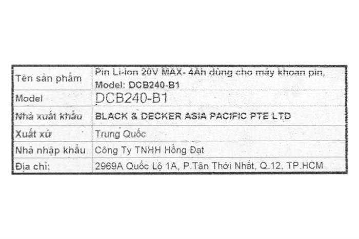 Pin Dewalt DCB240-B1 18V 4 Ah