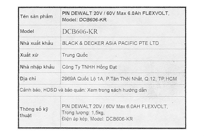 Pin Dewalt DCB606-KR 18V/54V 6.0 Ah/2.0 Ah