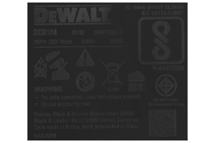 Pin Dewalt DCB184-B1 18V 5.0 Ah