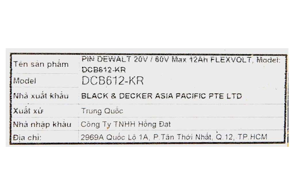 Pin Dewalt DCB612-KR 18V/54V 12.0 Ah/4.0 Ah Màu Đen - Vàng