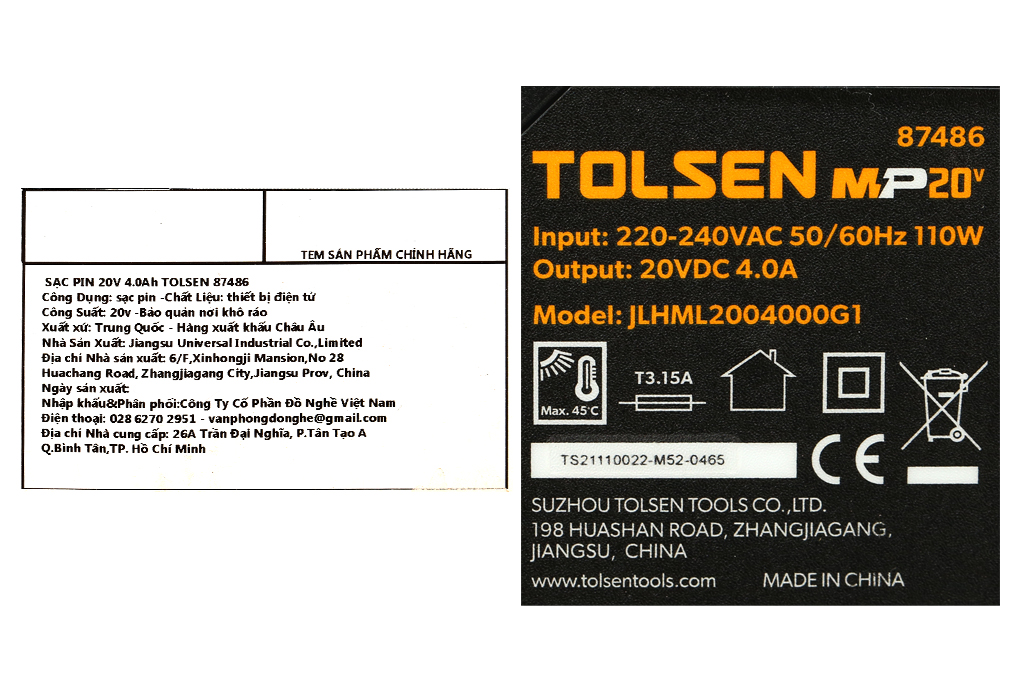 Sạc pin Tolsen 87486 20V 4.0 Ah Màu Đen - Vàng