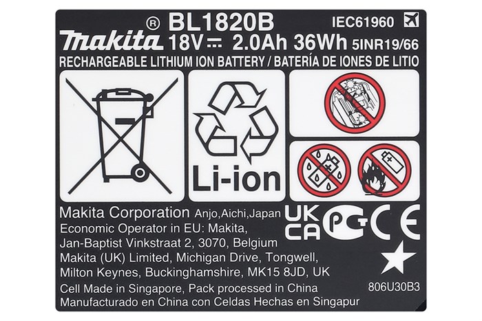 Pin Makita BL1820B 18V 2.0 Ah