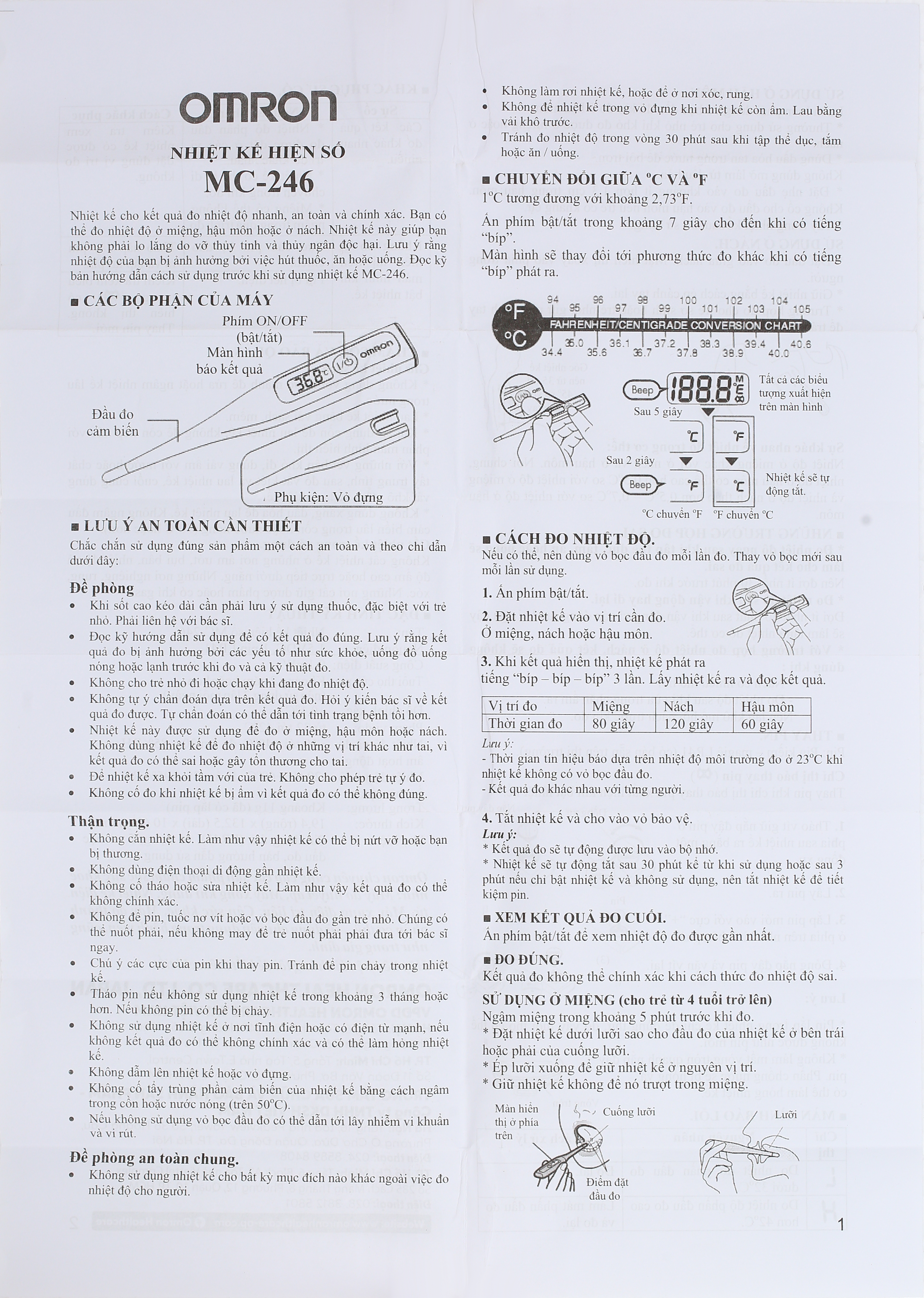 Nhiệt kế điện tử đo thân nhiệt Omron MC-246 - 10