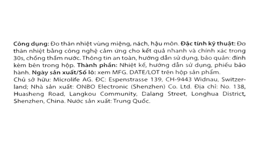 Nhiệt kế điện tử đo thân nhiệt Microlife MT 500