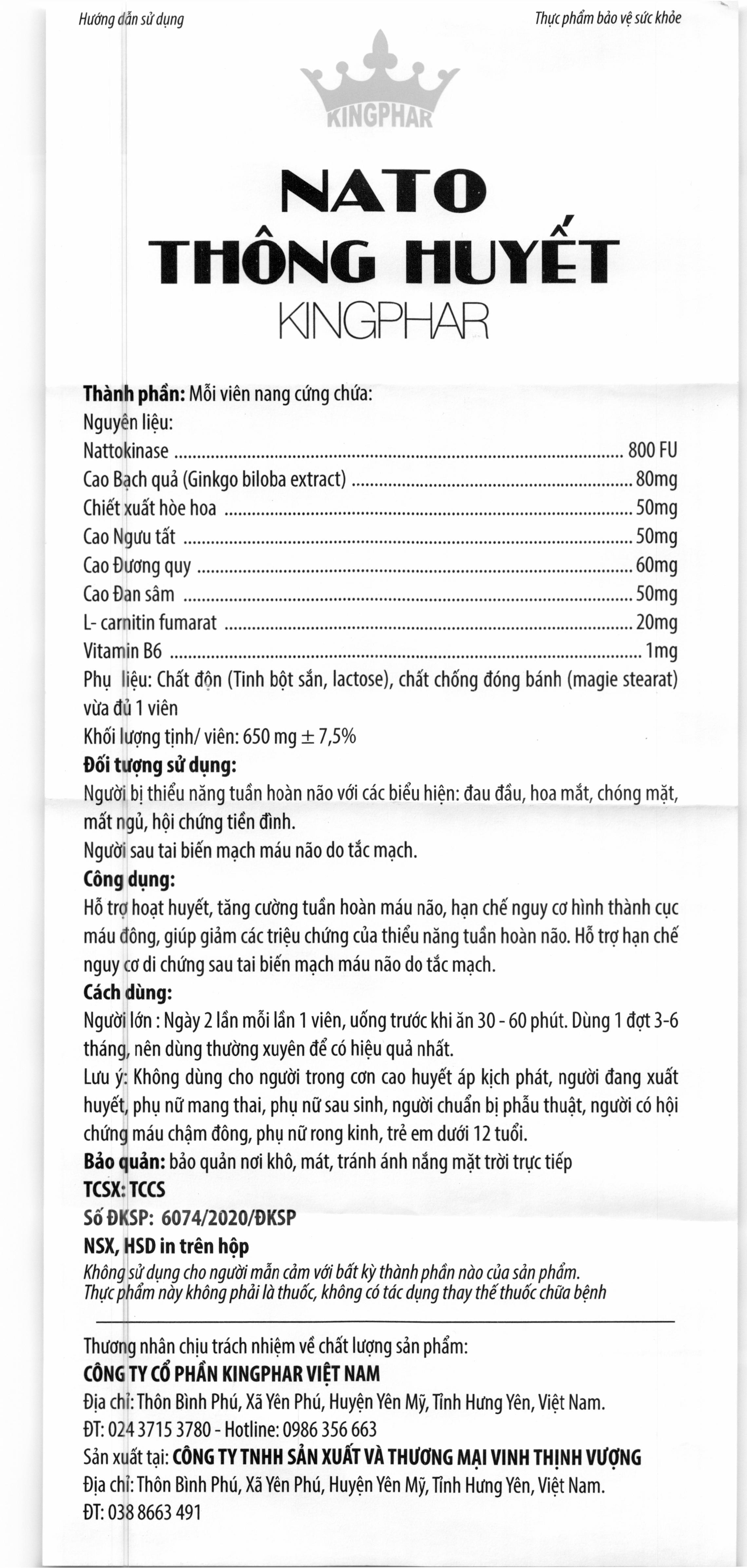 Kingphar Nato Thông Huyết giúp tăng cường tuần hoàn máu não