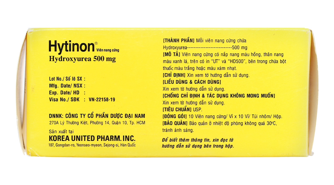 Hytinon Hard Caps. 500mg trị ung thư cổ tử cung, bạch cầu mãn tính