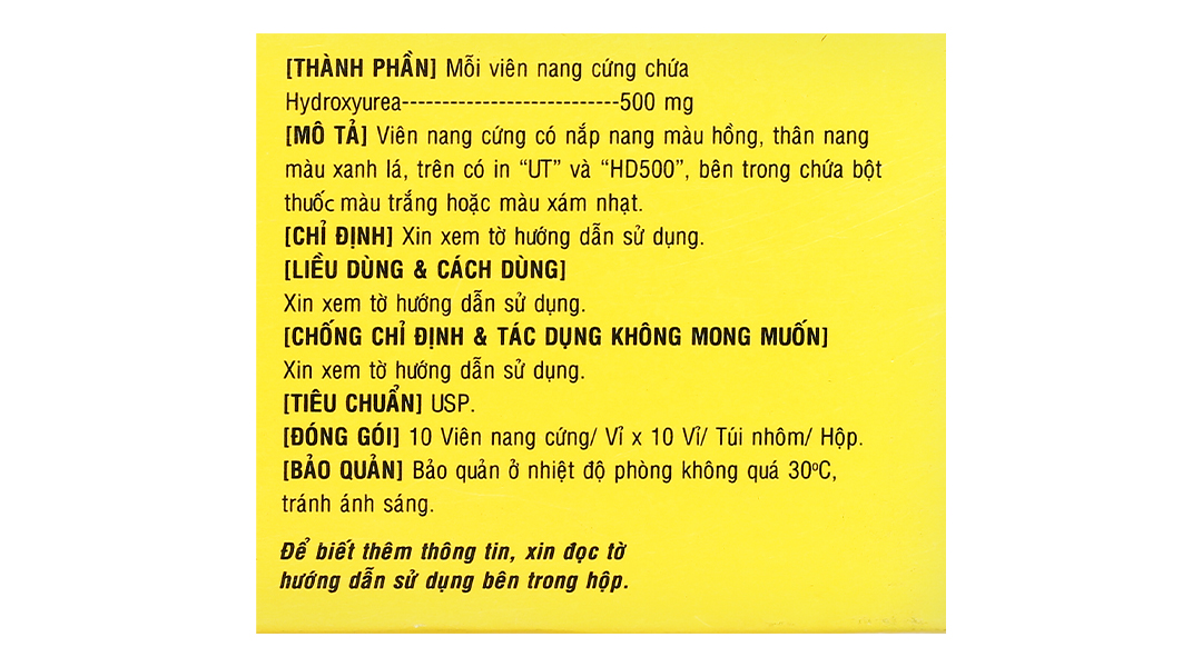 Hytinon Hard Caps. 500mg trị ung thư cổ tử cung, bạch cầu mãn tính