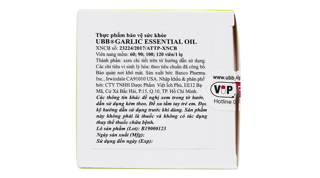 UBB Garlic Essential Oil hỗ trợ tiêu hóa, giảm mỡ máu chai 100 viên