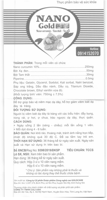 Nano Gold New Cali USA hỗ trợ điều trị viêm loét dạ dày