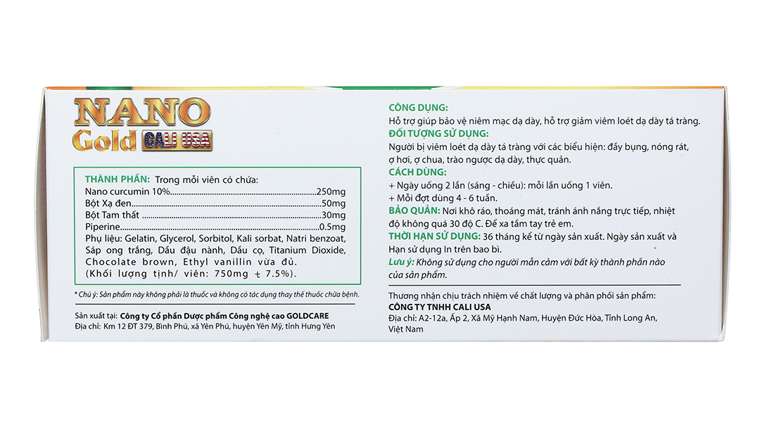 Nano Gold New Cali USA hỗ trợ điều trị viêm loét dạ dày