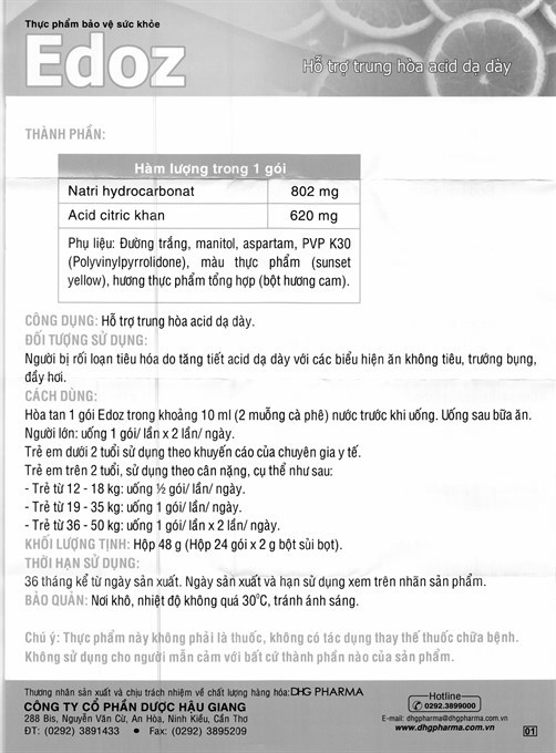 Bột sủi Edoz hỗ trợ trung hòa axit dạ dày