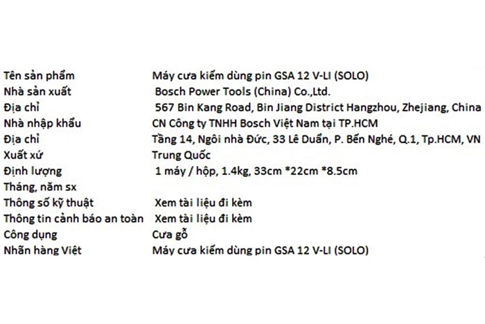 Máy cưa kiếm dùng pin Bosch GSA 12 V-LI 12V (không kèm pin, sạc)