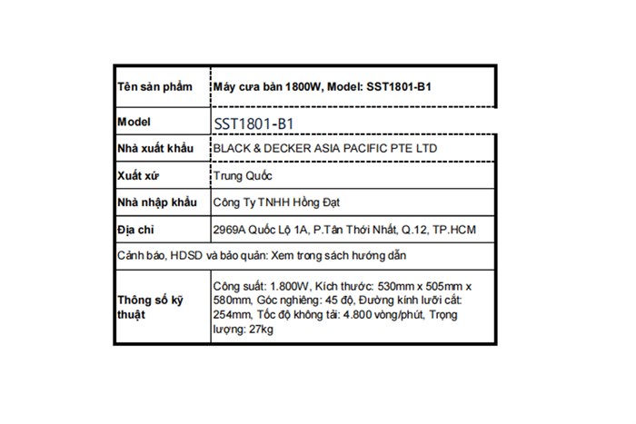 Máy cưa bàn Stanley SST1801-B1 1800W