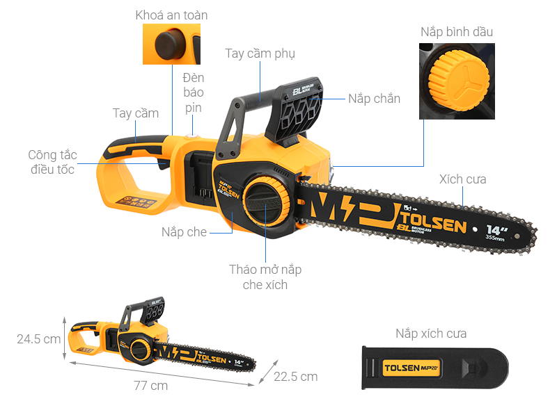Máy cưa xích pin Tolsen 87360 20V (không kèm pin sạc)