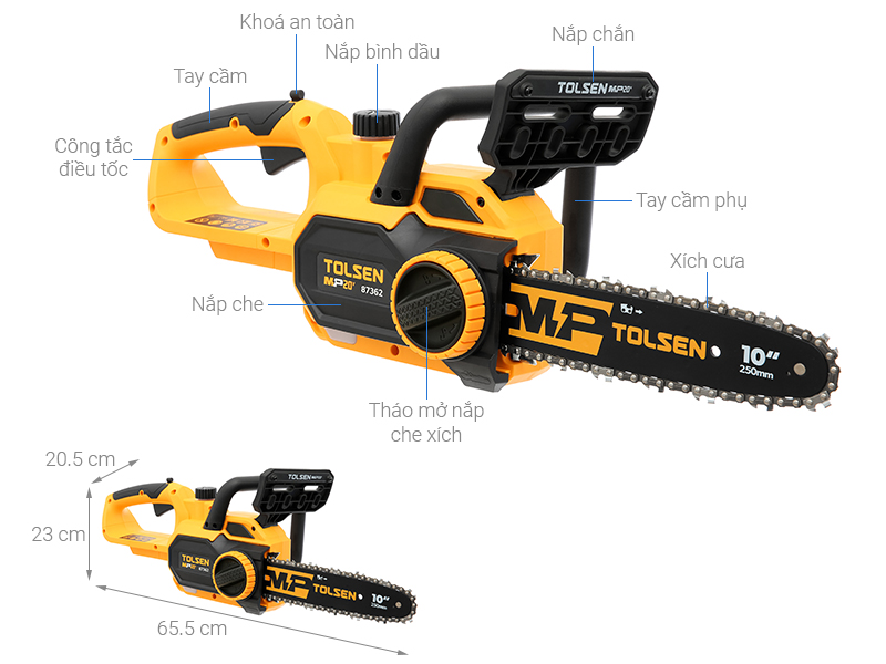 Máy cưa xích pin Tolsen 87362 20V (không kèm pin sạc)