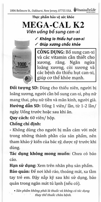 Mega-Cal K2 bổ sung canxi và vitamin