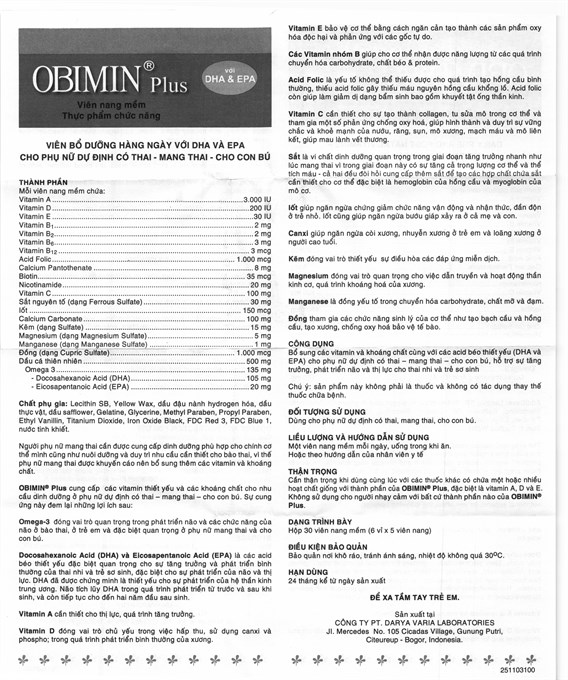 Obimin Plus bổ sung vitamin cho bà bầu