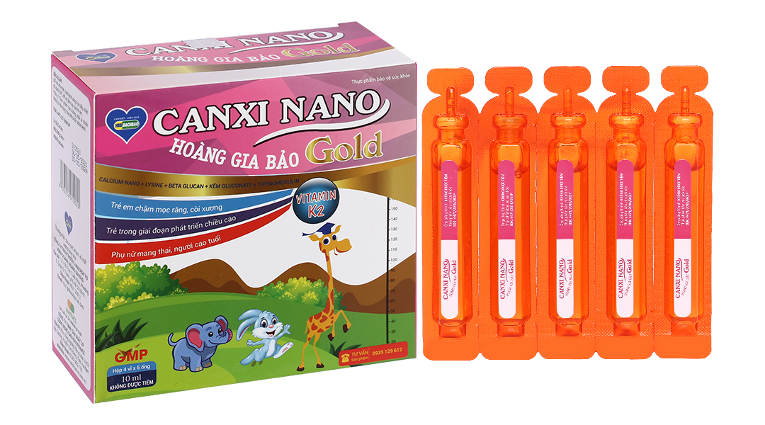 Dung dịch uống Canxi Nano Gold Hoàng Gia Bảo hộp 20 ống