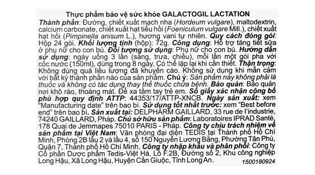 Cốm lợi sữa Galactogil hỗ trợ tăng tiết sữa hộp 24 gói x 3g - 01/2024