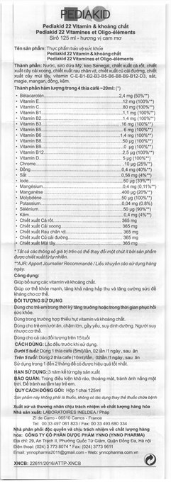 Siro Pediakid 22 Vitamines bổ sung vitamin tổng hợp cho bé