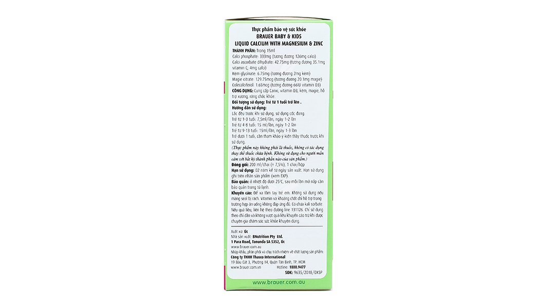 Thực phẩm bảo vệ sức khỏe Brauer Kids Liquid Calcium with Magnesium & Zinc - 9