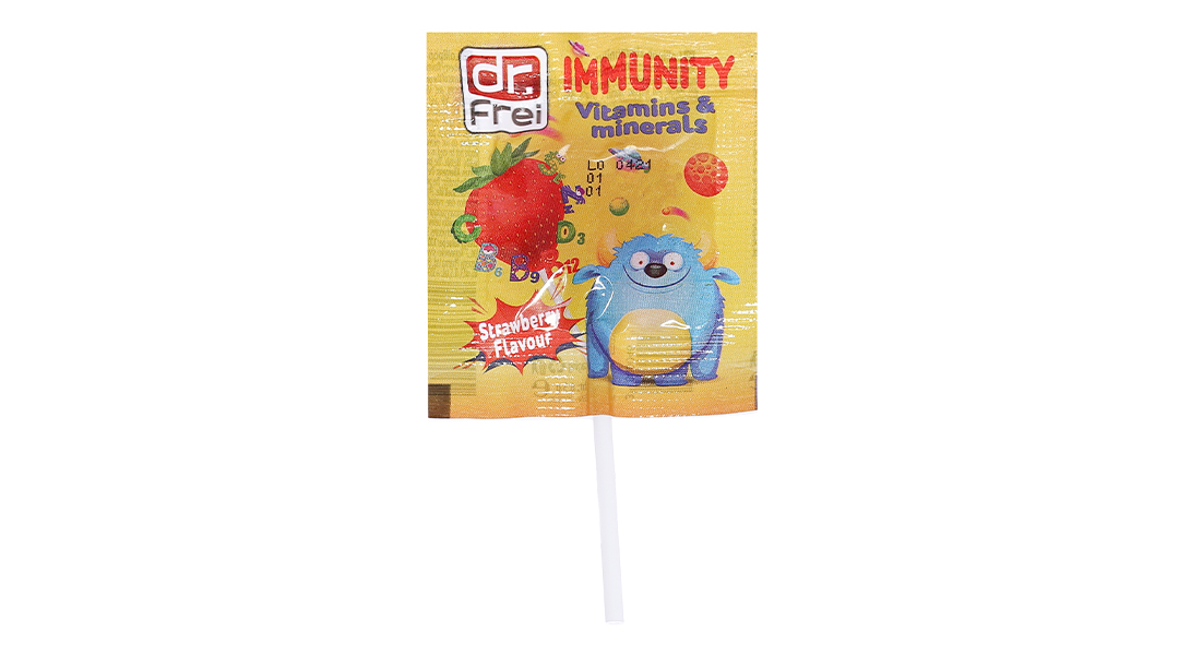 Kẹo mút Immunity Vitamins & Minerals vị dâu bổ sung vitamin và canxi