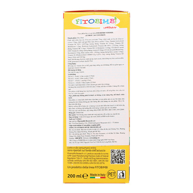 Siro Fitobimbi Vitemix bổ sung vitamin, 200 ml dạng uống (từ 2 tuổi) 4