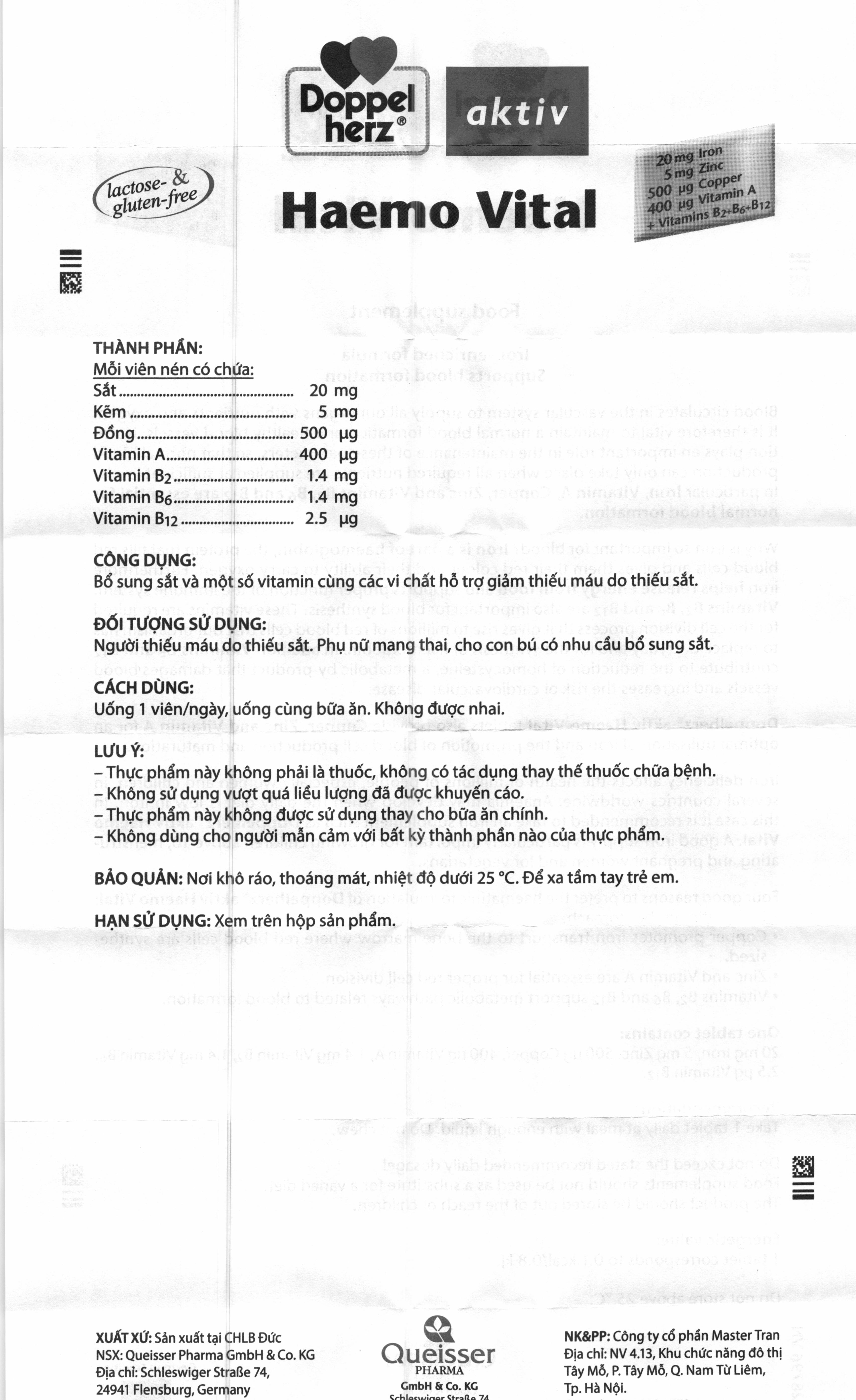 Doppelherz Aktiv Haemo Vital bổ sung sắt