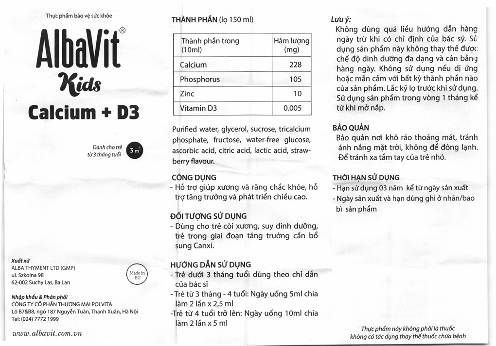 Siro Albavit Kids Calcium + D3 hỗ trợ tăng chiều cao