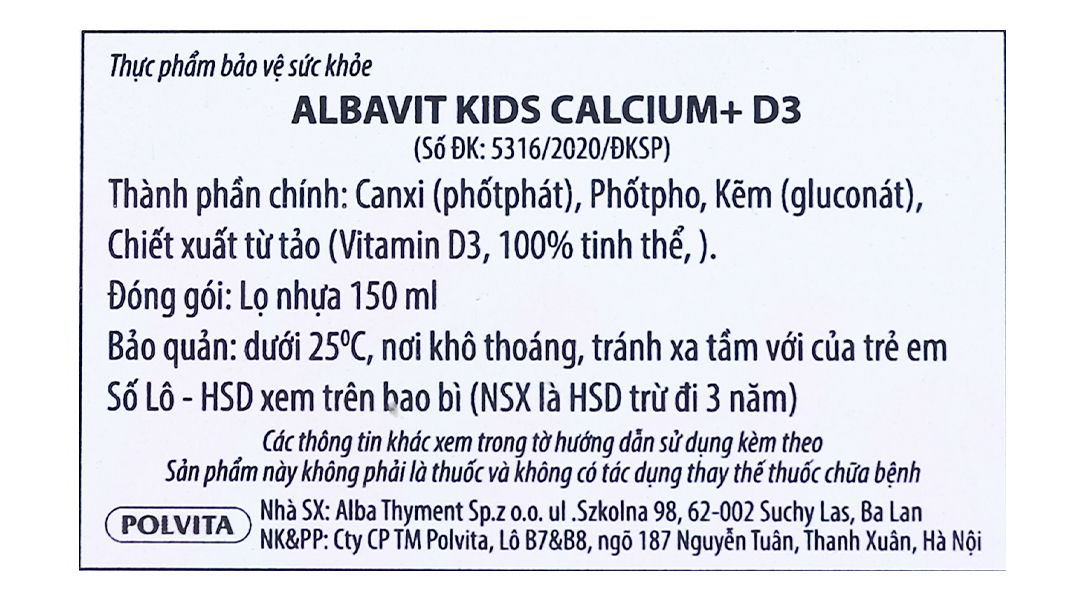 Siro Albavit Kids Calcium + D3 hỗ trợ tăng chiều cao