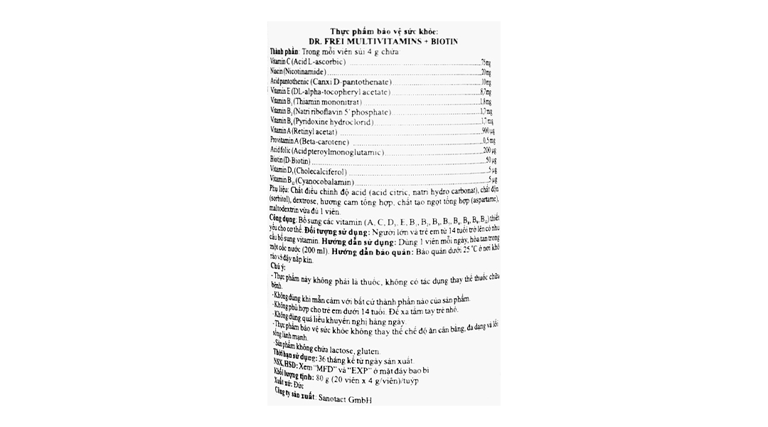 Viên sủi Dr. Frei Multivitamin Biotin hỗ trợ da, tóc, móng