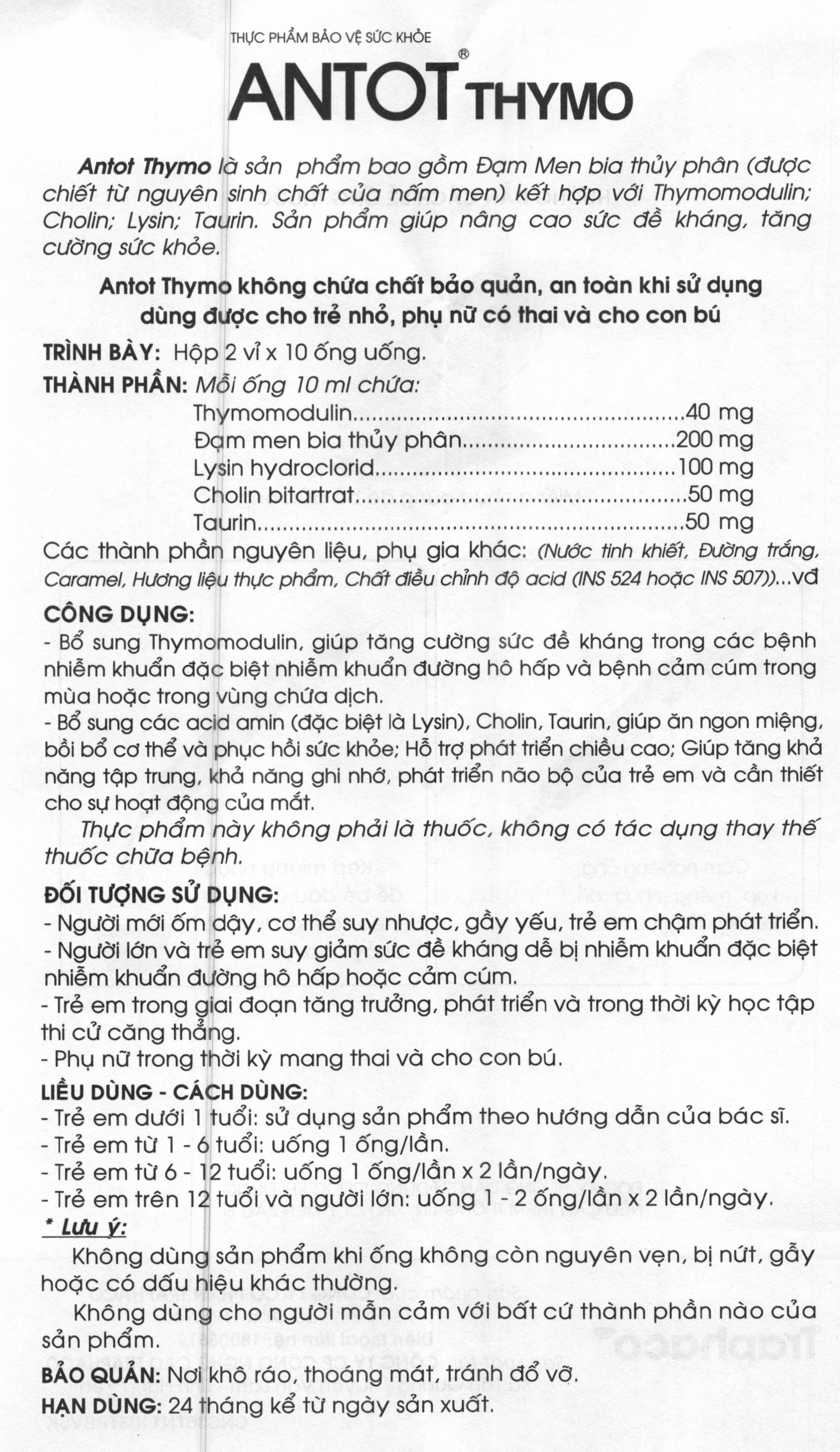 Antot Thymo tăng đề kháng, phục hồi sức khoẻ