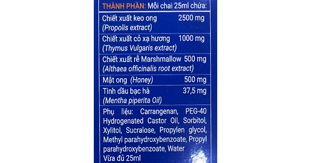Thành phần - Lọ xịt Herbland Healthza Olis giúp kháng khuẩn, giảm ho và đau rát cổ họng 25 ml (từ 2 tuổi)