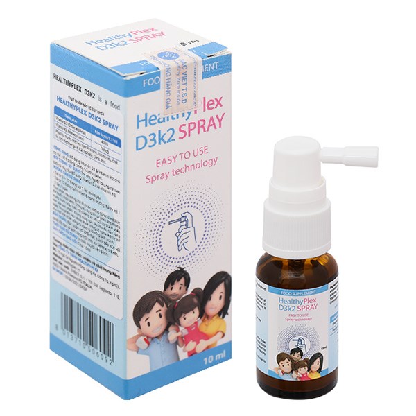 Healthyplex D3K2 Hỗ Trợ Hấp Thu Canxi Hương Dâu, 10 Ml Dạng Xịt (Từ 0 Tháng)