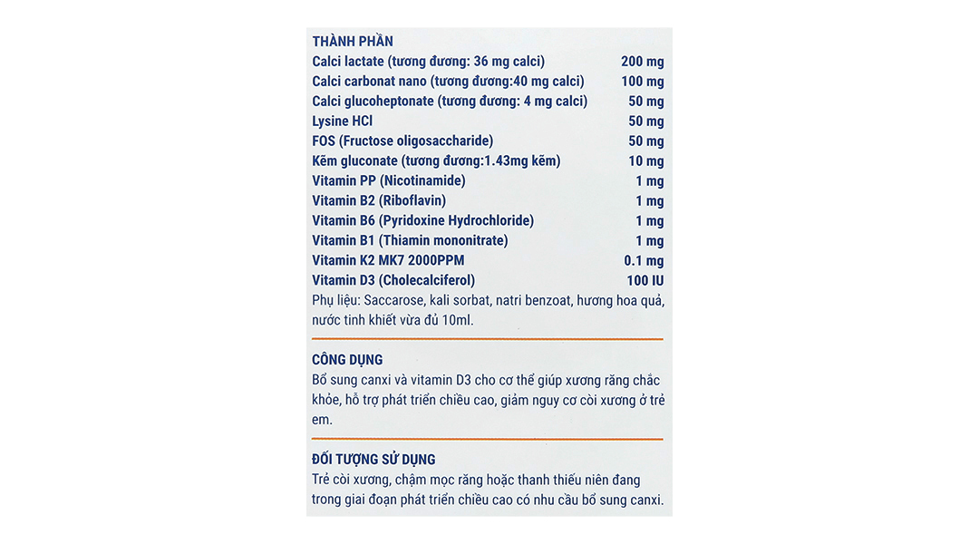 Siro Canxi MK7 giúp xương răng chắc khỏe, phát triển chiều cao cho bé