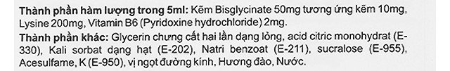 Thành phần - Siro Biolizin tăng cường sức đề kháng 50 ml (từ 3 tháng)
