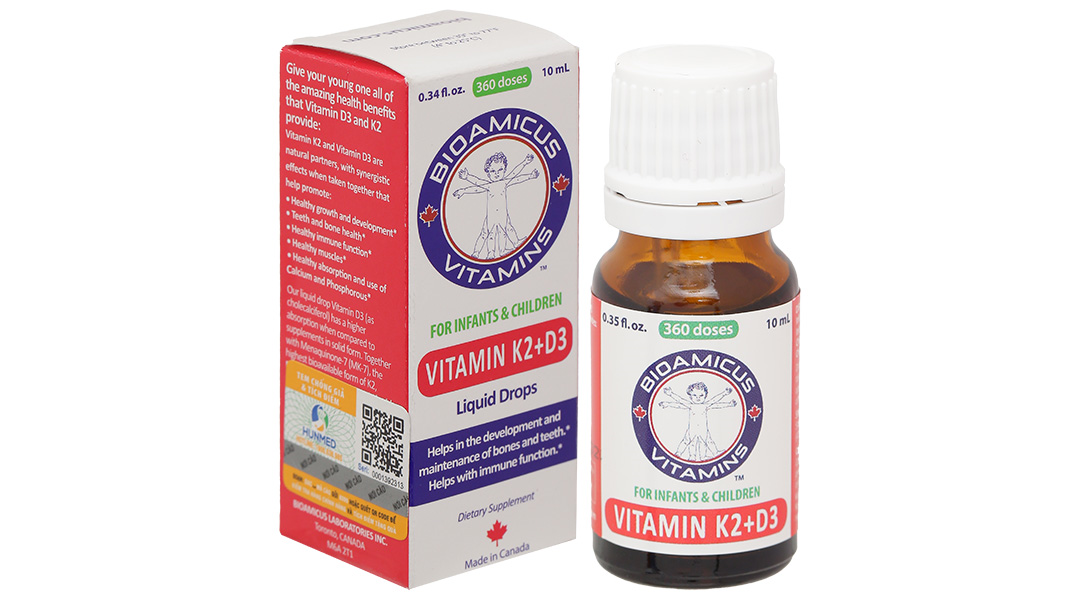 Bioamicus Vitamin K2 + D3 hỗ trợ tốt sức khỏe xương, răng cho bé