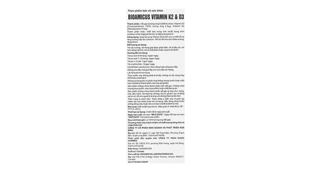 Bioamicus Vitamin K2 + D3 hỗ trợ tốt sức khỏe xương, răng cho bé