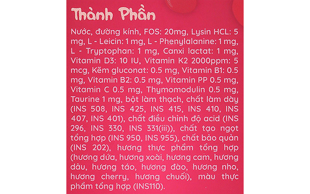 Thành phần thạch M'Smarty Vitamin giúp tăng cường sức đề kháng 24 gói (từ 2 tuổi)