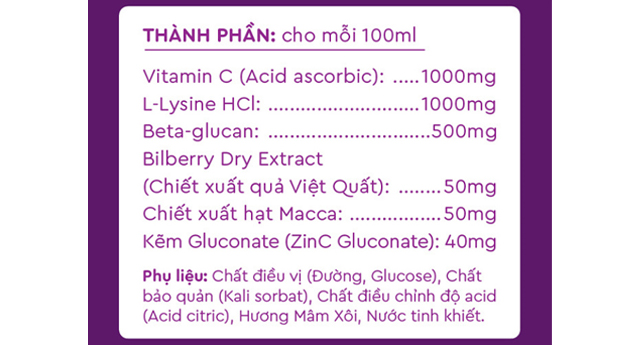 Thành phần - Siro Kentek KIDCPlus hỗ trợ nâng cao sức đề kháng 100 ml (từ 3 tuổi) Thành phần - Siro Kentek KIDCPlus hỗ trợ nâng cao sức đề kháng 100 ml (từ 3 tuổi)