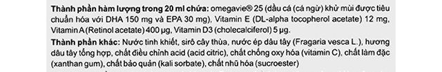 Thành phần - Siro Neo Kids Omega 3 DHA tăng cường thị lực 150 ml (từ 3 tháng)