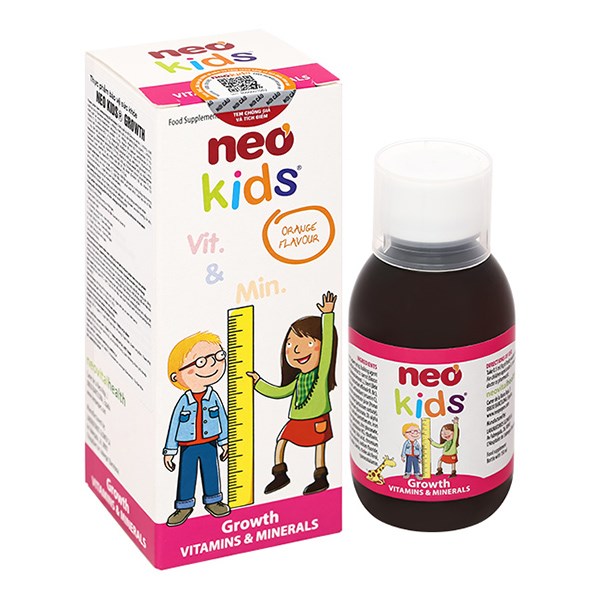 Siro Neo Kids Growth Tăng Cường Sức Khỏe Hương Cam, 150 Ml Dạng Uống (Từ 6 Tháng)