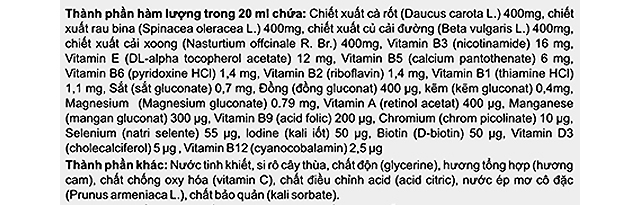 Thành phần - Siro Neo Kids Growth tăng cường sức khỏe 150 ml (từ 6 tháng)