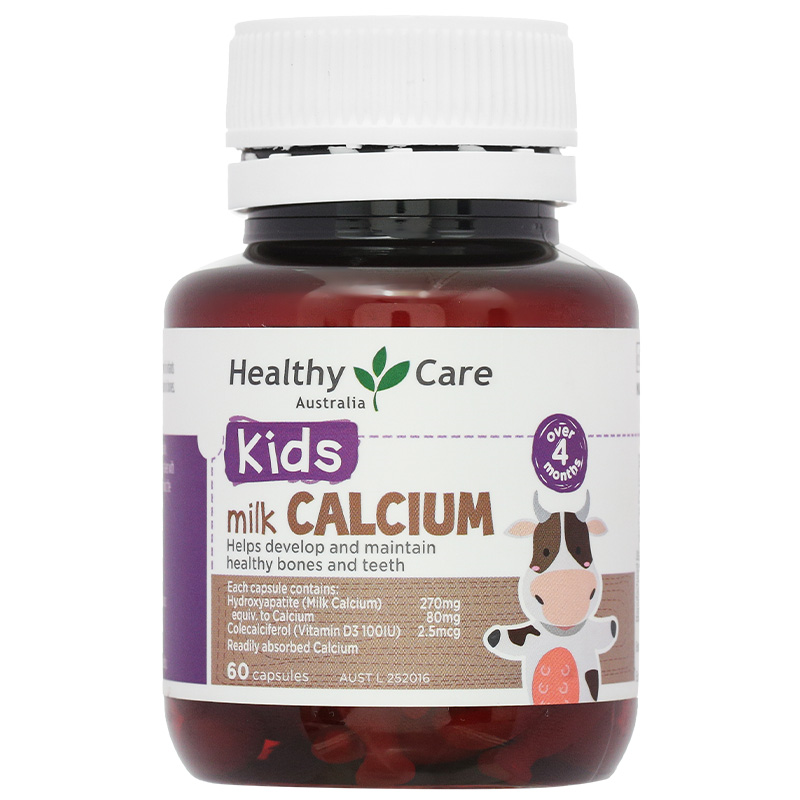 Viên uống Healthy Care Kids Milk Calcium hỗ trợ xương và răng chắc khỏe 60 viên (từ 4 tháng)